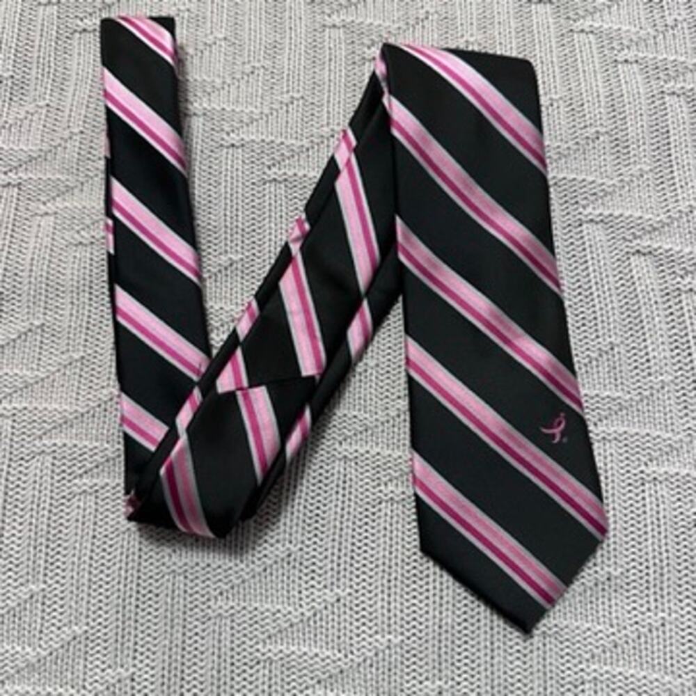 Susan G Komen pink and black striped breast cancer awareness tie